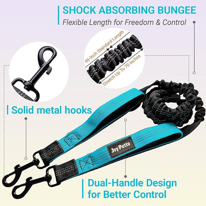 4-6 FT Hands-Free Dog Leash for Running & Walking - Adjustable Waist Belt (28-47"), Shock-Absorbing Bungee, 2 Reinforced Handles, Reflective & Anti-Pull for Small/Medium Dogs, Blue