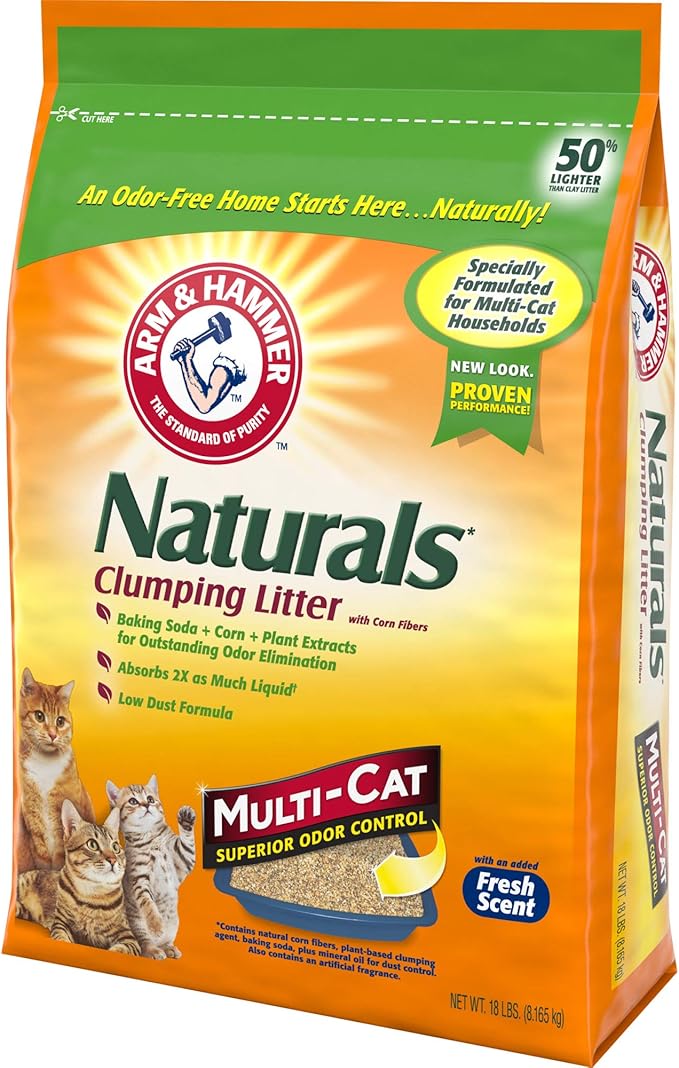 ARM & HAMMER Naturals Clumping Cat, Litter Odor Control, Multi Cat Litter, 18 lb. Bag (Pack of 2)