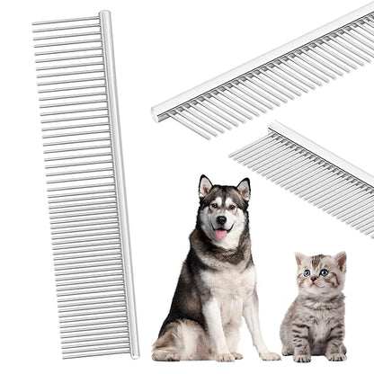 Pet Grooming Comb with Rounded Ends Stainless Steel Teeth for Dogs & Cats,Wide & Dense Teeth for Removing Tangles, Knots,Undercoat,Flea,Face,Chin,Tear Stain,Excess Hair,Metal Dematting Tool Pet Gift