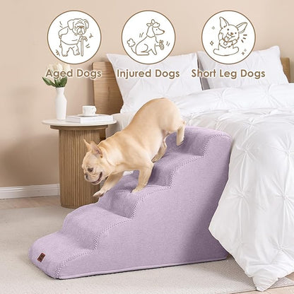 EHEYCIGA Curved Dog Stairs Ramp for High Beds 22.6" H, 5-Step Dog Steps for Small Dogs and Cats, Pet Stairs for High Bed Climbing, Non-Slip Balanced Pet Step Indoor, Lilac