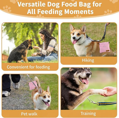 Dog Treat Pouch, Hand Free Dog Training Treat Bag with Carabiner & Magnetic Buckle, Auto Closing Dog Walking Bag for Puppy Travel or Outdoor Use, Pet Feed Snack Reward Pocket, Pink
