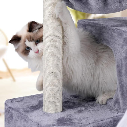 37.4" Cat Tree Tower with Twin Cat Condos for Indoor Cats, All-in-One Activity Center with Cat Scratching Post Cozy Sleeping Perch Hammock and Toy Balls,Grey