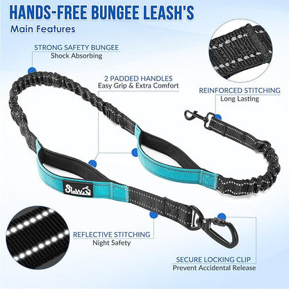 SlowTon Hands Free Dog Leash - with Removable Zipper Pouch, Shock Absorbing Bungee, Dual Handle & Reflective Stitches, Wide Padded Adjustable Waist Leash for Dogs Walking Running (L, for 1 Dog)