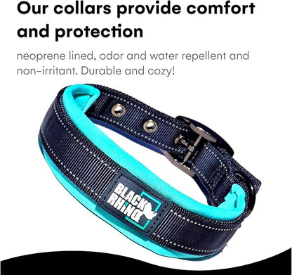Black Rhino Dog Collars for Medium Dogs - Adjustable Reflective Heavy Duty Dog Collar with Ultra-Soft Neoprene Padding - Weatherproof, Durable, and Comfortable - Ideal for Active Dogs - Aqua and Gray