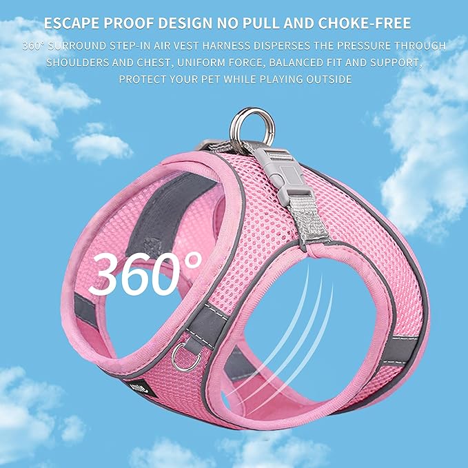 AIITLE Easy Walk Dog Harness and Leash Set - Pet Supply No Pull, Step in Adjustable Dog Harness with Padded Vest, Dog Harness No Choke Over, Easy to Put on Medium Dogs Pure Pink L