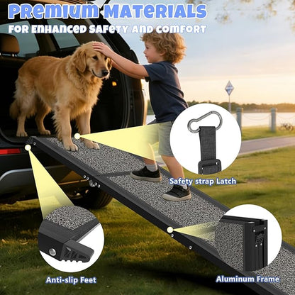 Dog Ramp for Car 63" x 17", Folding Pet Ramp for Large Dogs with Non-Slip Rug Surface, Portable Dog Car Ramp for SUV Car & Truck