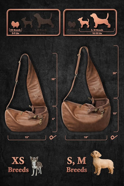 Noah & Paw Dog Sling Carrier for Small Dogs 3-10lb, Dog Sling for Small Dogs and Cats, Dog Carrier with Adjustable Padded Strap, Vegan Leather Lined with Fur, 3X Safety Features, Machine Washable