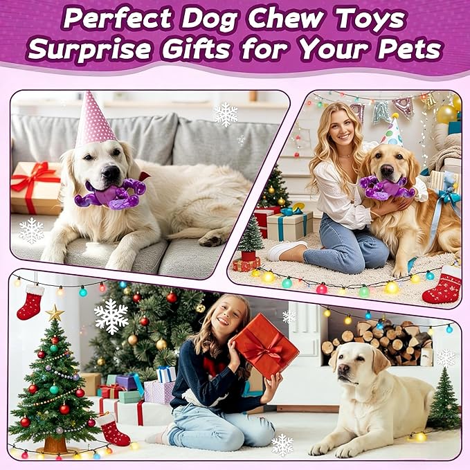 Furdog Dog Toys for Aggressive Chewers, Indestructible Chew Toys for Medium Large Breeds(20-80lb), Durable Squeaky Tough Dog Toy to Keep Them Busy (Purple)