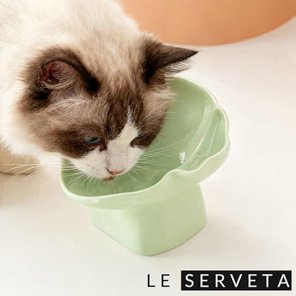 Ceramic Raised Pet Slow Feeder Bowl, Elevated Cat and Dog Slow Feeder, Decorative Standing Doggy Design, Anti-Slip Base, Anti-Vomiting (Green)