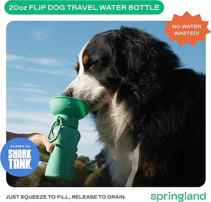 Springer Flip Portable Dog Water Bottle with Foldable Food Grade Silicone Bowl - 20 Ounce Travel Dog Water Bottle Ideal for Camping - Easy Squeeze Hydration & Release to Drain