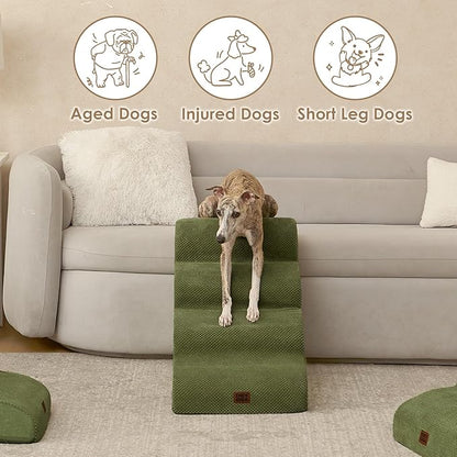 EHEYCIGA Curved Dog Stairs Ramp for High Beds 19.7" H, 4-Step Dog Steps for Small Dogs and Cats, Pet Stairs for High Bed Climbing, Non-Slip Balanced Pet Step Indoor, Olive Green