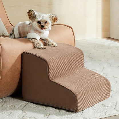 Dog Stairs for Small Dogs, 2-Steps Dog Ramp for Couch, Pet Stairs with Highly Supportive Foam and Non-Slip Bottom, Pet Steps for Cat & Doggie (High 11.8 Inch)