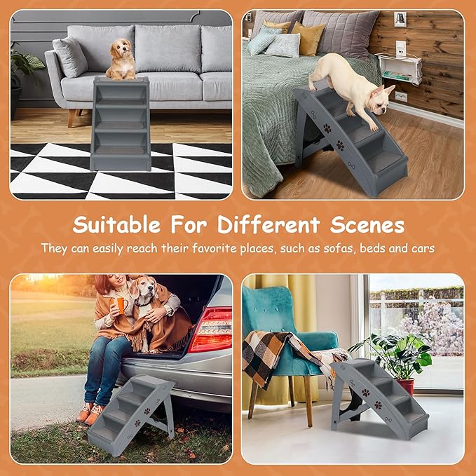 20" H 4-Step Dog Stairs for Small Dogs and Cats, Non-Slip Dog Steps for High Beds, Couch, Sofa, Sturdy Pet Steps (Grey)