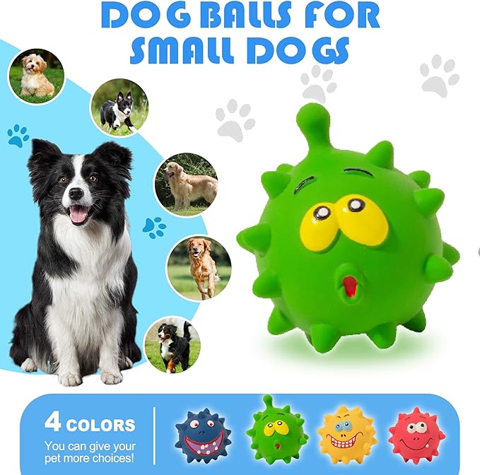 TTCOLATOPIA 4Pcs Squeaky Dog Toys Set - Natural Latex Rubber Balls for Large, Medium, Small Dogs - Aggressive Chewers Friendly - Cute Faces for Fun