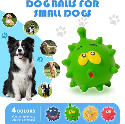 TTCOLATOPIA 4Pcs Squeaky Dog Toys Set - Natural Latex Rubber Balls for Large, Medium, Small Dogs - Aggressive Chewers Friendly - Cute Faces for Fun