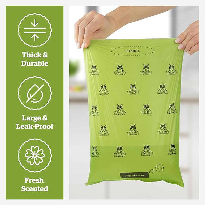 Pogi's Dog Poop Bag Dispenser with Metal Carabiner Clip - Includes 15 Pogi's Poop Bags for Dogs
