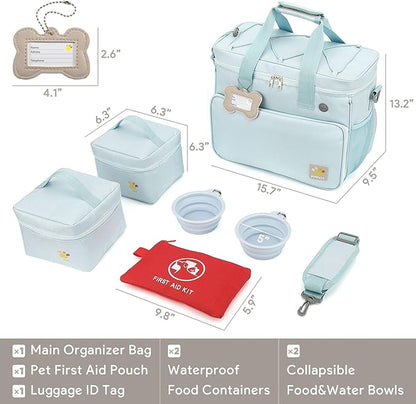 Pet Travel Bag, Large Blue Dog Carrier with Multiple Compartments and Adjustable Straps, Dog Suitcase for Weekend Camping, Pet Diaper Bag for Travelling(Blue)