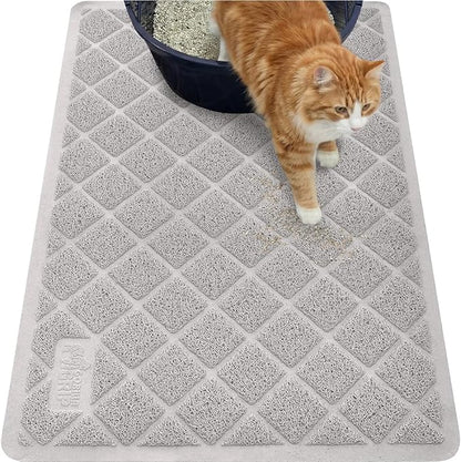 GORILLA GRIP Cat Litter Box Mat, 35x23, Cushioned Coil Mesh Litter Trapping Mats, Scatter Control Supplies for Less Mess, Phthalate Free, Ultra Deep Catch Grooves, Rinse or Vacuum to Clean, Light Gray