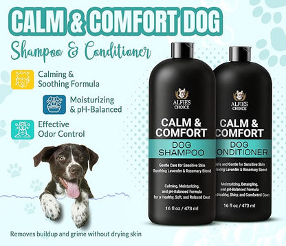 ALFIE'S CHOICE Dog Shampoo for Dry Itchy Skin | Calm & Comfort Shampoo and Conditioner Set | 16 fl oz Each | Lavender, Rosemary & Vitamin E | for Sensitive Skin & All Breeds | Made in USA