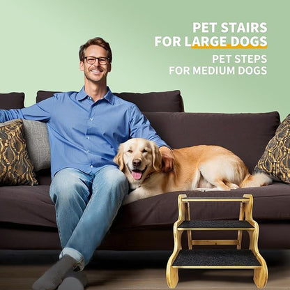 Dog Steps for Bed,Dog Stairs for Large & Oldder Dogs,Bamboo Pet Stairs for High Beds Cars Couch,Stable & Sturdy Can Supports Pet Up to 160 Lbs,4-Steps 20" High
