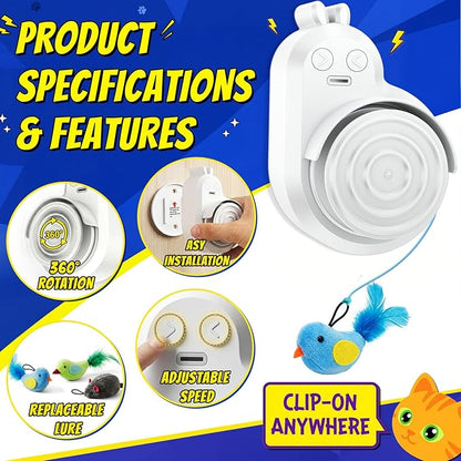 Interactive Cat Toys for Indoor Cats - Automatic Flying Bird Feather & Mouse Wand Enrichment Toy, Hands-Free or Handheld USB-Rechargeable Safe Play Chase Exercise for Bored Kittens and Adult Cats