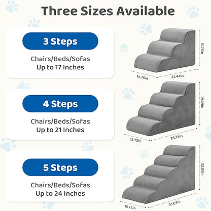 DUMOS Dog Stairs Ramp for Small Dogs and Cats, 3-Step Curved Pet Dog Steps with High-Density Foam for Puppy and Older Cats, Indoor Non-Slip Pet Ladder Ramp Stairs for Couch, High Beds, Sofa, Car, Grey