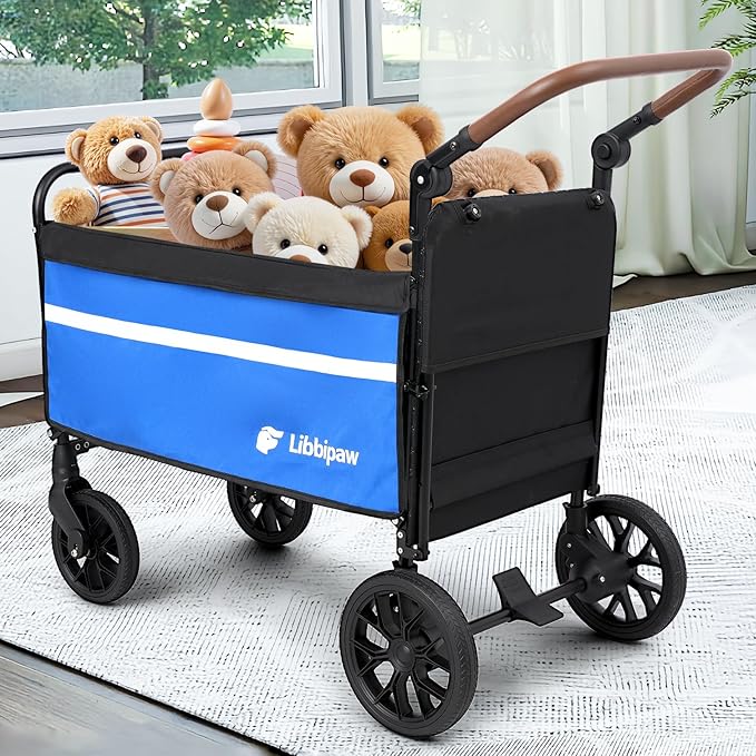 Dog Wagon for Medium Large Dogs up to 200lbs, All Terrain Foldable Large Dog Stroller with Ramp, Wagon for Dog with Adjustable Handle & One-Step Brake(Blue)