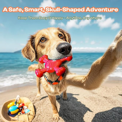 Dog Toys for Small Dogs, Skull-Shaped Small Dog Toys for Puppies, Durable Natural Rubber Puppy Chew Toys with Bacon&Milk Flavor, Indestructible Dog Toy, Red