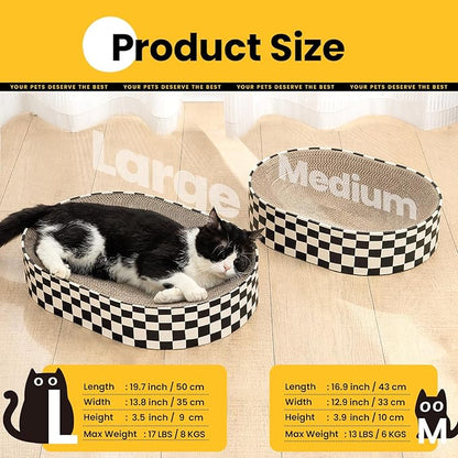 Large Oval Cat Scratcher Bowl, Cardboard Cat Scratching Pad & Lounge Bed, High-Density Reversible Cat Nest for Large Indoor Cats, Furniture Protector with Ergonomic Curve, Gift Catnip Included