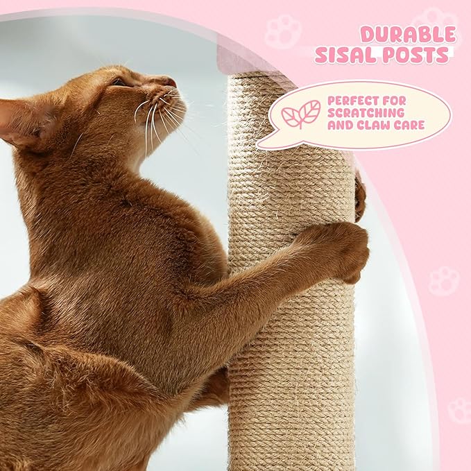 Magshion 34" Cat Tree Tower for Indoor Cats, Multi-Level Cat Condo with Extra Large Perch, Scratching Post and Sisal Ramp, Climbing Stand for Indoor Cats and Kittens, Soft Pink