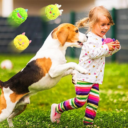 HyDren 8 Pack Plush Squeaky Dog Ball Dog Toys Gift for Small Medium Teething Puppy 2 In1 Fuzzy 4" with Squeakers Cute Funny Chewing Toys for Pet Gift(Cute)