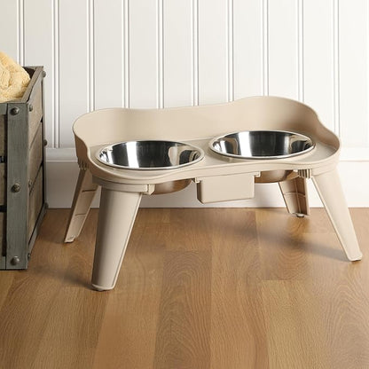 Gibson Home Wags N’ Whiskers 3 Piece Elevated Pet Bowl Set, 12oz Stainless Steel Dog & Cat Bowl with PP Stand, Non-Slip Raised Feeder, Food & Water Station, Dishwasher Safe, Taupe