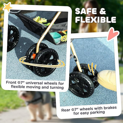 PawHut 3 in 1 Dog Stroller with Detachable Carrier, Lightweight Folding Pet Stroller with 4 Wheels, Storage Basket, Cupholder, Washable Pads for Puppy & Kittens, Gray