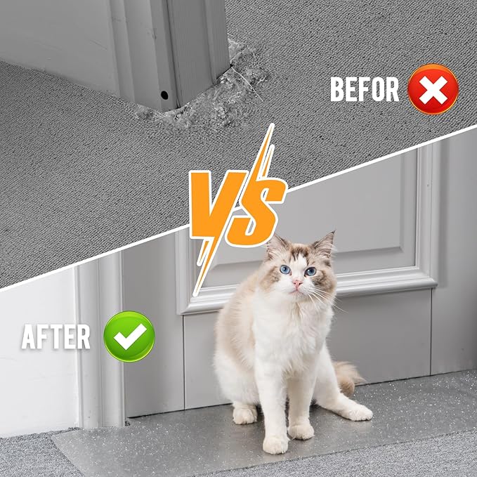 Uross Carpet Protector for Pets - Cat Carpet Protector for Doorway, Anti Scratch Under Door Cat Scratch Protector Mat, Easy to Cut Plastic Stopper Cat Scratch Guard Carpet 3.6FT-Silver