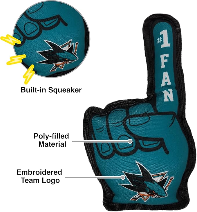 Pets First NHL San Jose Sharks #1 Fan Toy for Dogs & Cats. Best Tough PET Toy with Inner Squeaker. Number One Premium Dog Toy for Strongest Chewers & Sports Fans, One Size