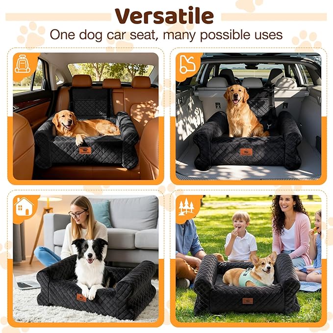 Dog Car Seat for Medium/Large Dogs up to 60 lbs, Memory Foam Dog Booster Seat with Thick Cushion, Pet Car Seat for Back with Detachable Washable Cover, Storage Pockets for SUV, Pick Up, Trunk, Black