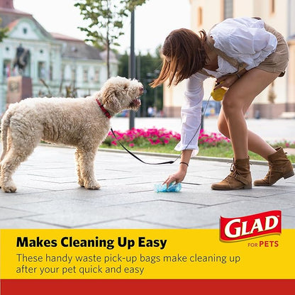 Glad for Pets Scented Waste Bags, Tear Resistant Pet Poop Pick-up Bags with Leak Protection, Lemon Scent, Multicolor Designs, 6 rolls, 90 bags total