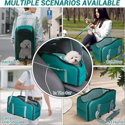 LIWSHWZ Console Dog Car Seat - Portable Travel Dogs Armrest Booster Seat with Absorbent Recyclable Diaper Pad,Dog Seat Belt for Car,Pockets,Zippered Enclosure,for Pets Under 11 lbs