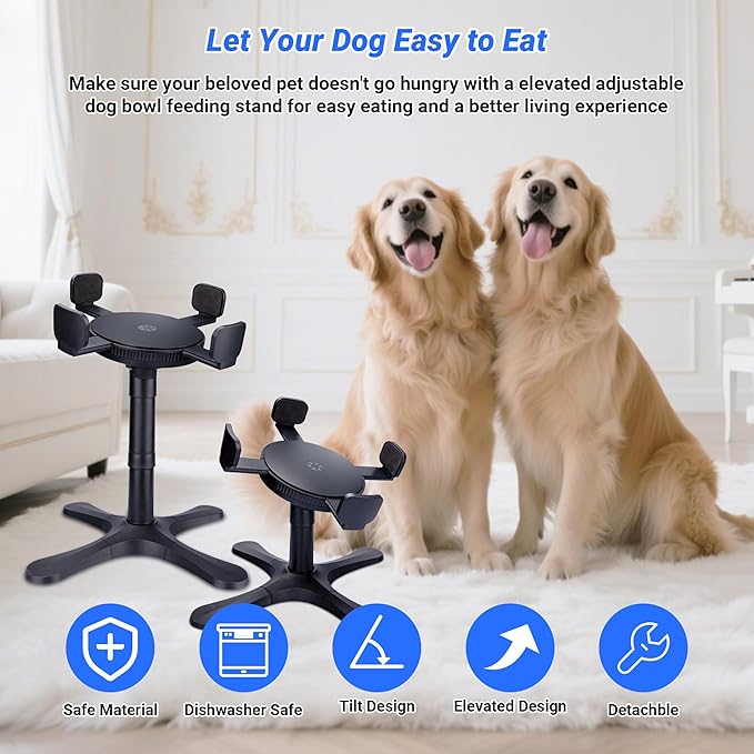Dog Bowls,Elevated Adjustable Dog Bowl Stand with 3 Heights & Tilted Feeding Design, Raised Stand Compatible with Medium & Large Breeds(2 Pack) Black