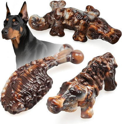 3 PCS Dog Toys for Aggressive Chewers,Tough Dog Chew Toys for Medium and Large Breed, Bacon Flavored, Dog Toys to Keep Them Busy, Dog Bones for Teeth Cleaning(Brown)