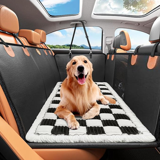Backseat Pet Bed Mat,Dog Bed for Car,Dog Seat Cover for Car Back Seat, Non-Slip Travel Pet Mat, Fit for Backseat Extenders and Seat Covers (Black&White)