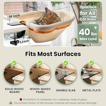 Cat Desk Bed - One-Click Folding, Sunken Design & Space-Saving Semi-Circular Cat Bed, Mesh Cover Material, Suitable for Various Desktops-Maximum Hold Up to 40lb