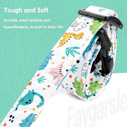 Faygarsle White Dinosaurs Print Cotton Dog Collar for Small, Medium, Large Boys Girls Dogs S