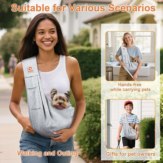 Tomkas Small Dog Sling Carrier - Cat Sling Carrier - Classic Pocket & Classic Strap - for 3-10 lbs Pets(Grey)