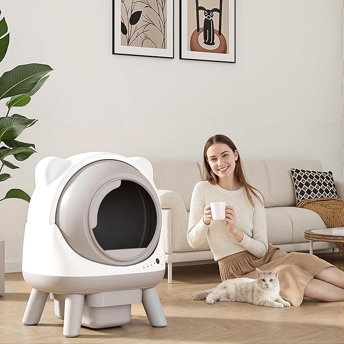 Greesum Smart Self-Cleaning Litter Box with App Control and Safety Sensor |Ideal for Multi-Cat Households | Health Monitoring Features, Set Includes Leak-Proof Mat and Litter Bags