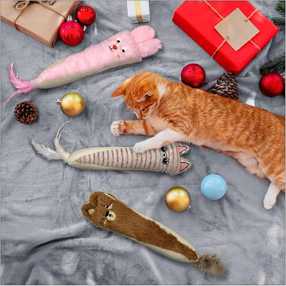 Andiker Catnip Toys for Indoor Cats,10.24inches Plush Toy for Cats with Crinkle Paper Inside,Fluffy cat Toy with Feather and 2 Scratcher (Pink)