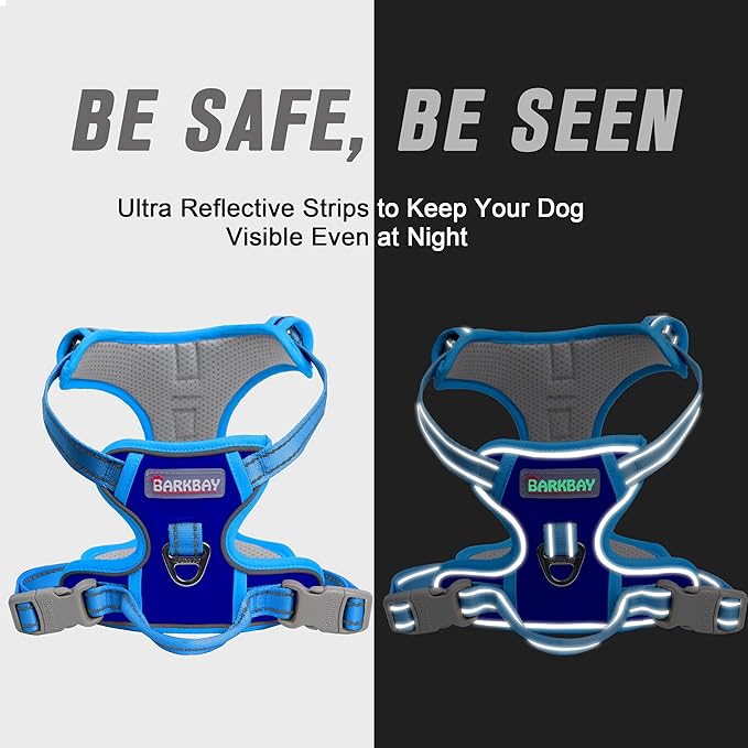 BARKBAY No Pull Dog Harness Front Clip Heavy Duty Reflective Easy Control Handle for Large Dog Walking(Sapphire Blue & Blue,M)