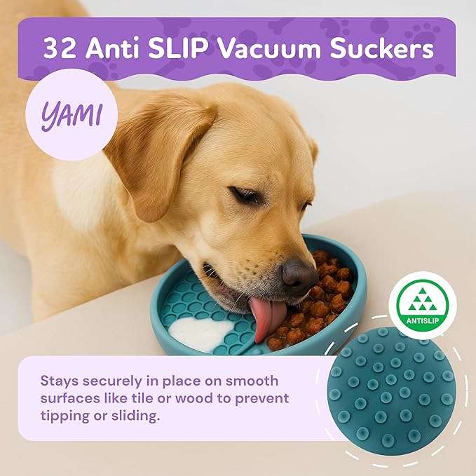 YAMI Dog Lick Bowl, Lick Mat for Dogs, Wet Food Cat Slow Feeder, Freeze Bowl, Enrichment & Puzzle Toy for Anxiety Relief, Food-Grade Silicone, Suction Cups, Dishwasher Fit, for All Breed (Dark Teal)