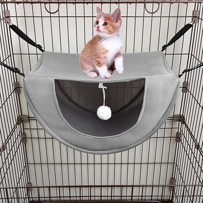 Toyvian Breathable Mesh Cat Hammock Bed Hanging Pet Cat Sleeping Nest Small Gray for Summer Cage Kitten Rest