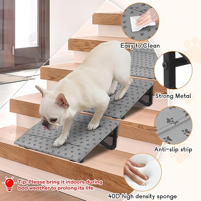 Dog Ramp with Anti-Slip Bump for Stairs, Low-Angled Pet Ramps for Small Dogs and Cats, Medium Dogs, Step and Stair Assist for Injured and Older Pets, 3 Pack